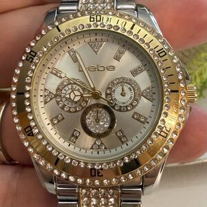 Brand NEW Bebe Gold and Silver Rhinestone Chronograph Watch